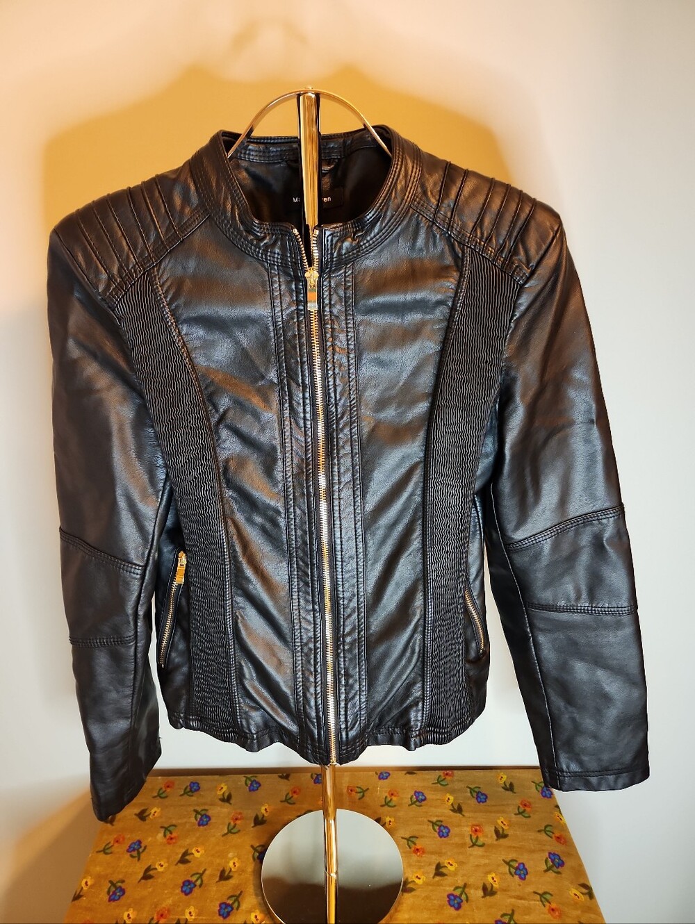 Marte And Joven Women's Black Vegan Leather Zip Moto Jacket Size M S